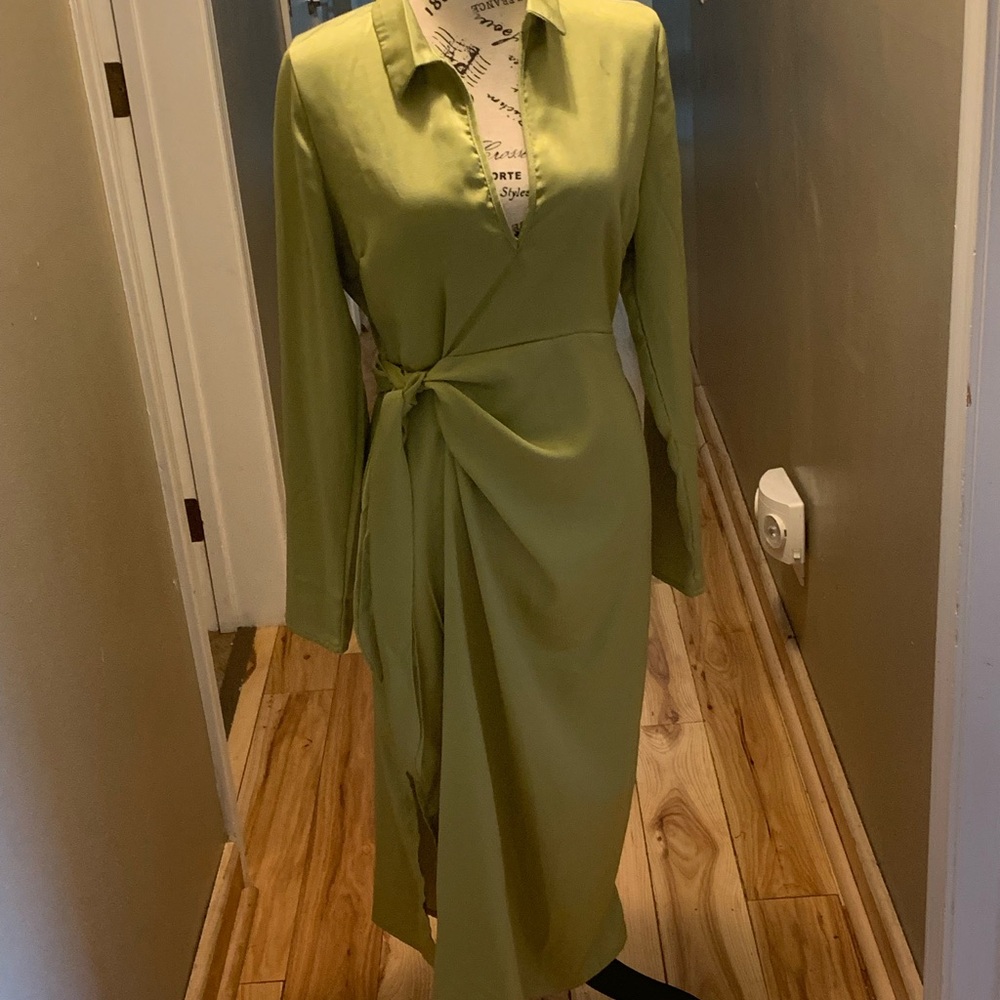 ASOS (NaaNa) Pistachio Green Satin Shirt Dress